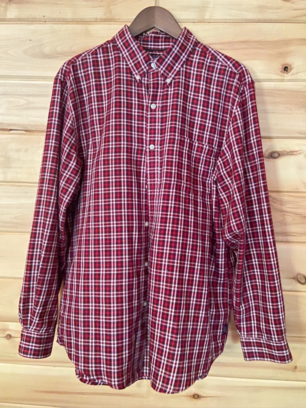 Chaps Men’s Long Sleeve Red & White Plaid Button Down Shirt Sz Large Dress Shirt